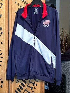 Team Apparel Navy Track Jacket with White Diagonal Stripe and Red Collar